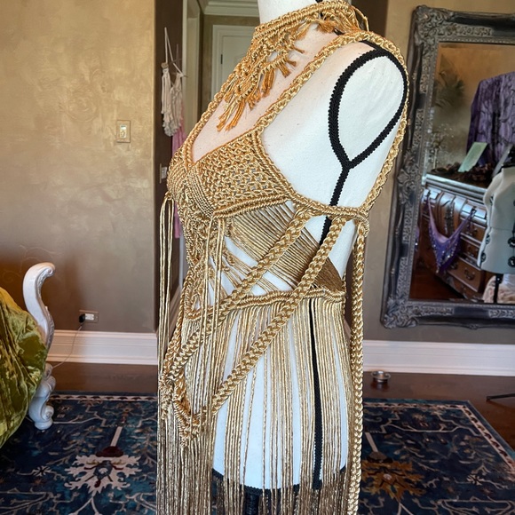 Handmade Macrame Rope Sleek Gold Dress Festival - Picture 6 of 9